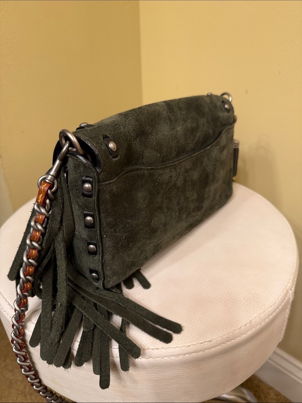 Coach 1941 Olive Suede Fringe Shoulder Bag with Silver Studs - Picture 7 of 9
